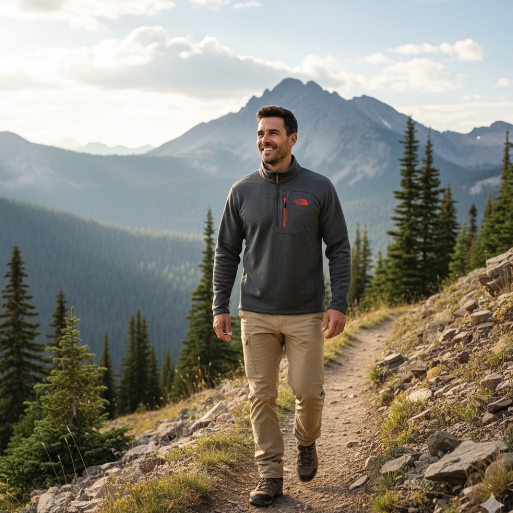 The North Face Men's Charcoal and Red Zip Up Sweater
